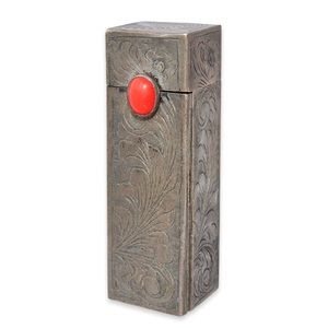 Vintage Italian Coral Lipstick Holder Solid 800 Silver Compact Mirror Case